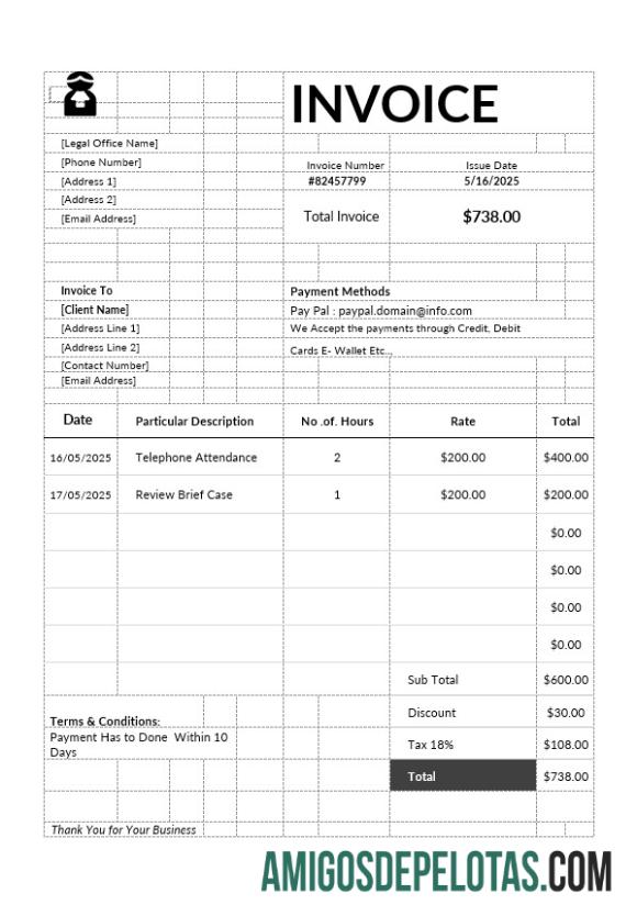 realista Modelo de fatura de advogado